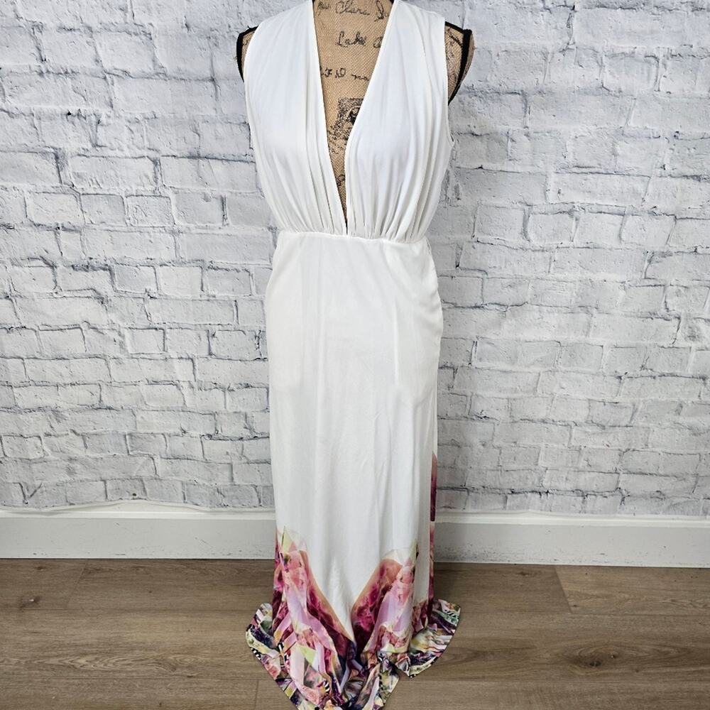 AQ/AQ snap maxi dress Sz 6 sleeveless plunge neckline pockets ACLC